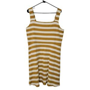 American Eagle XXL Mustard Yellow Cream Striped Sleeveless Ribbed Mini Dress